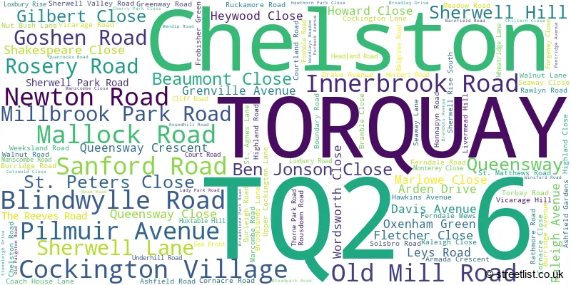 A word cloud for the TQ2 6 postcode